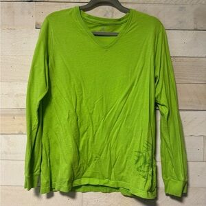 Vibrant Green V-Neck Long Sleeve Shirt